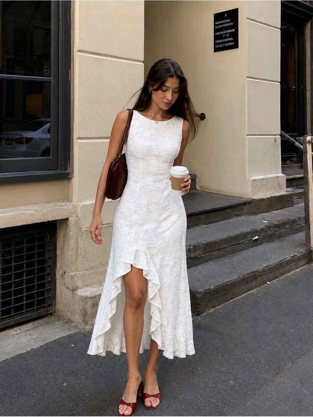 Amazon White Sleeveless Lace High-Low Wedding Dress